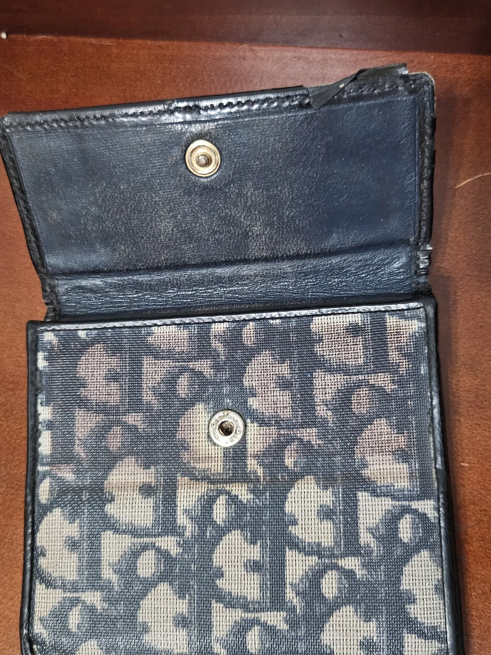 Vintage 70's Dior Navy and Beige Logo Canvas French Style Wallet